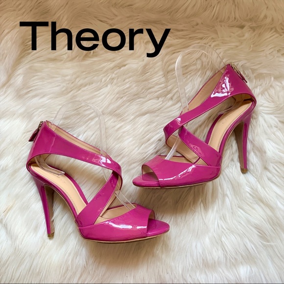 Theory Shoes - THEORY Criss Cross Patent Leather Sandals Heels